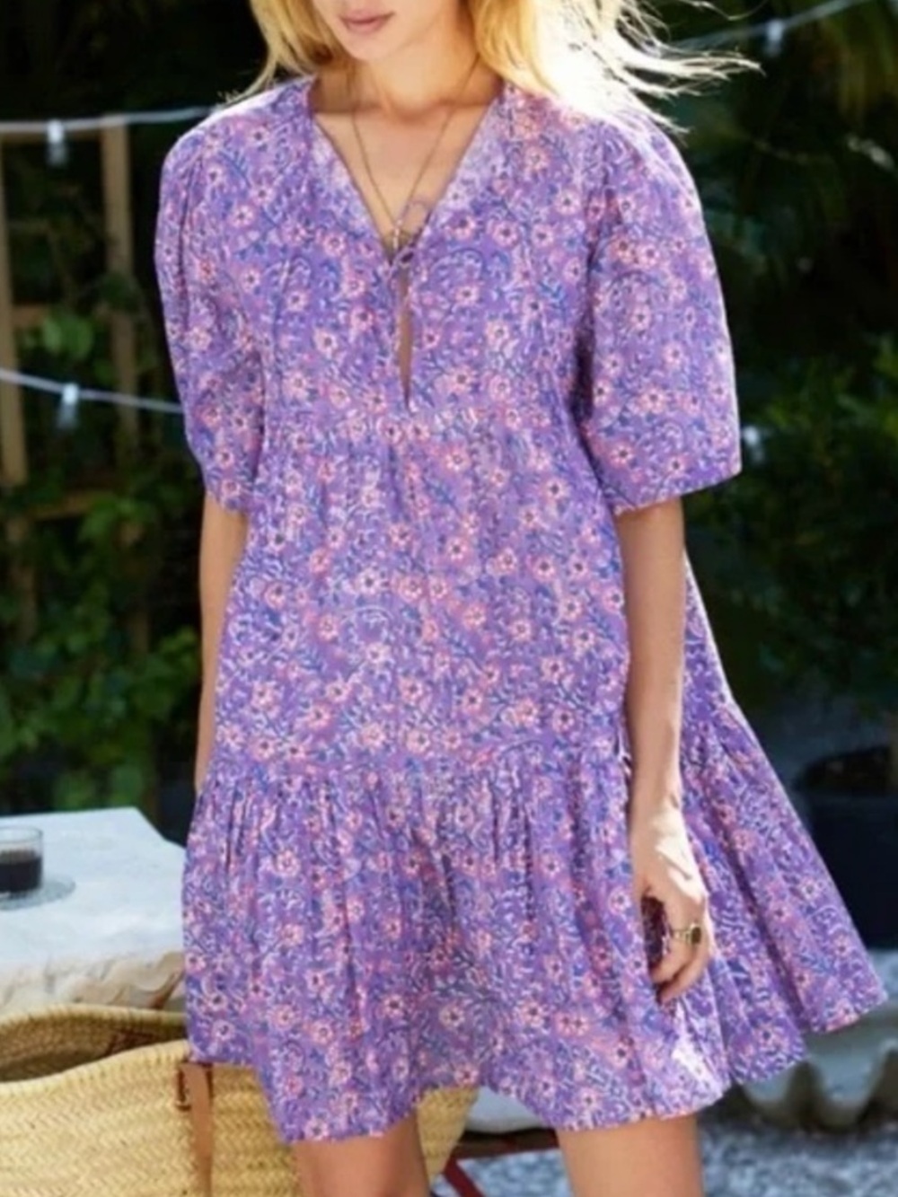 India Collection by Emerson Fry Isla Mini Dress in Violet Wildflower Sz XS/S